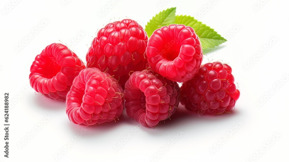 Fresh, juicy, ripe raspberries. On a white background.Generation ai. Fresh, juicy, ripe raspberries. On a white background.Generation ai.