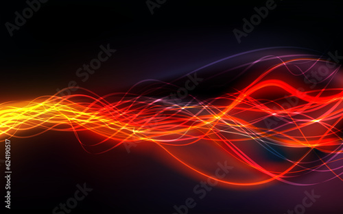 Long exposure, neon metallic gold color in an abstract swirl, parallel lines pattern against a colorful dark background