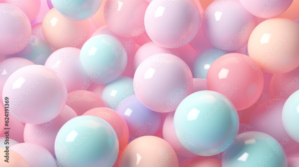 Pastel beautiful advertising delicate background. Bubbles and balls. AI generation.