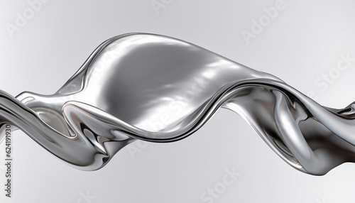 Abstract silver gradient background. Flow chrome liquid metal waves. AI Generative photo