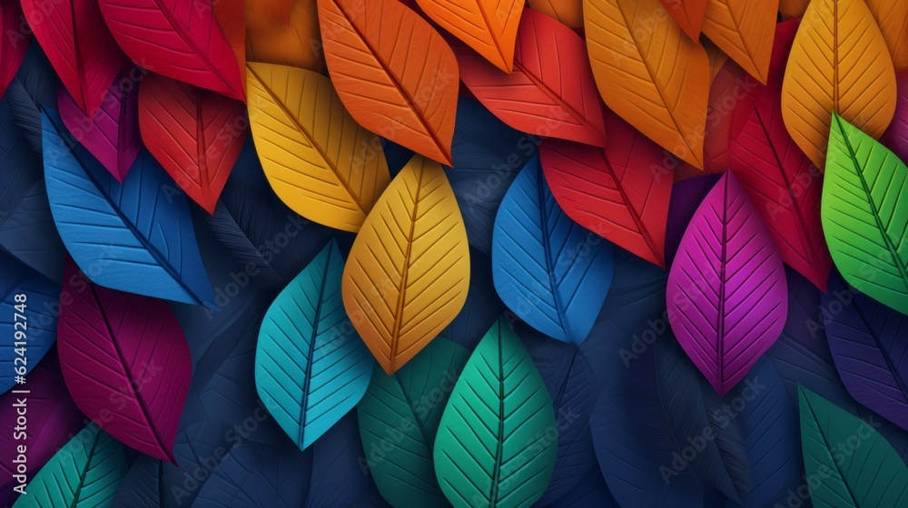 Colorful beautiful advertising background. From bright leaves. AI generation.