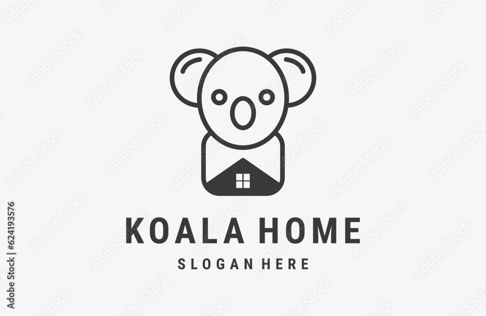 Combination koala and Home with flat minimalist style in white background Combination koala and Home with flat minimalist style in white background