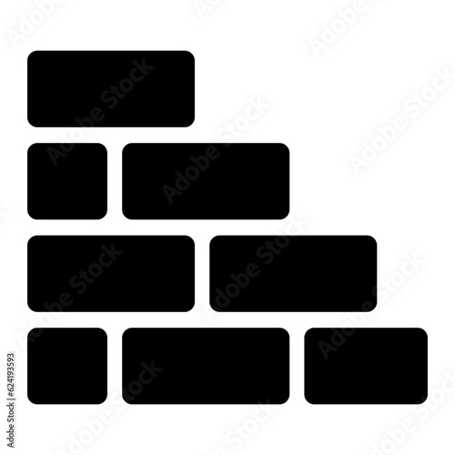 Black simple urban building up brick wall icon, flat design industry material texture interface infographic element for app logo ui ux web banner button, vector isolated on white background