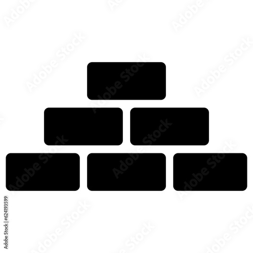 Black building up brick wall icon, simple flat design industry material texture interface infographic element for app ui ux web button, vector isolated on white background
