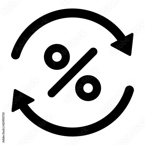 Black round loan percent refresh icon, simple exchange fees flat design vector pictogram, infographic vector for app logo web website button ui ux interface elements isolated on white background