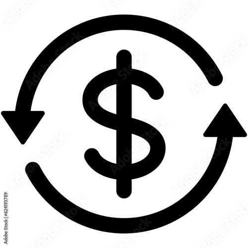 Black round money back refund investment line icon, financial repeat arrow flat design vector pictogram, infographic interface elements for app logo web button ui ux isolated on white background