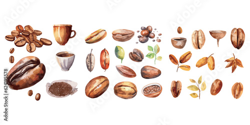 watercolor Coffee Bean clipart for graphic resources