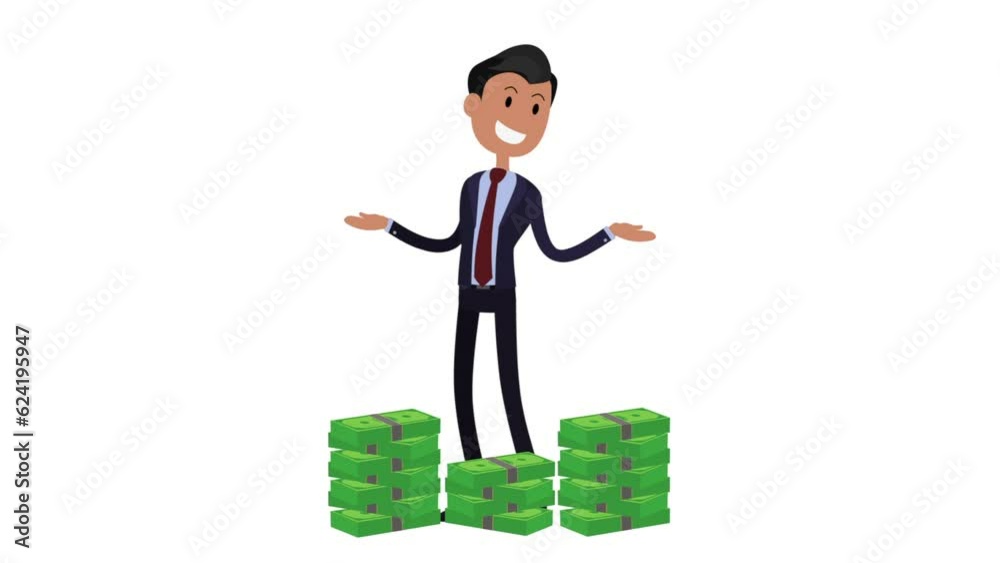 Cartoon businessman with stacks of money Cartoon businessman with stacks of money