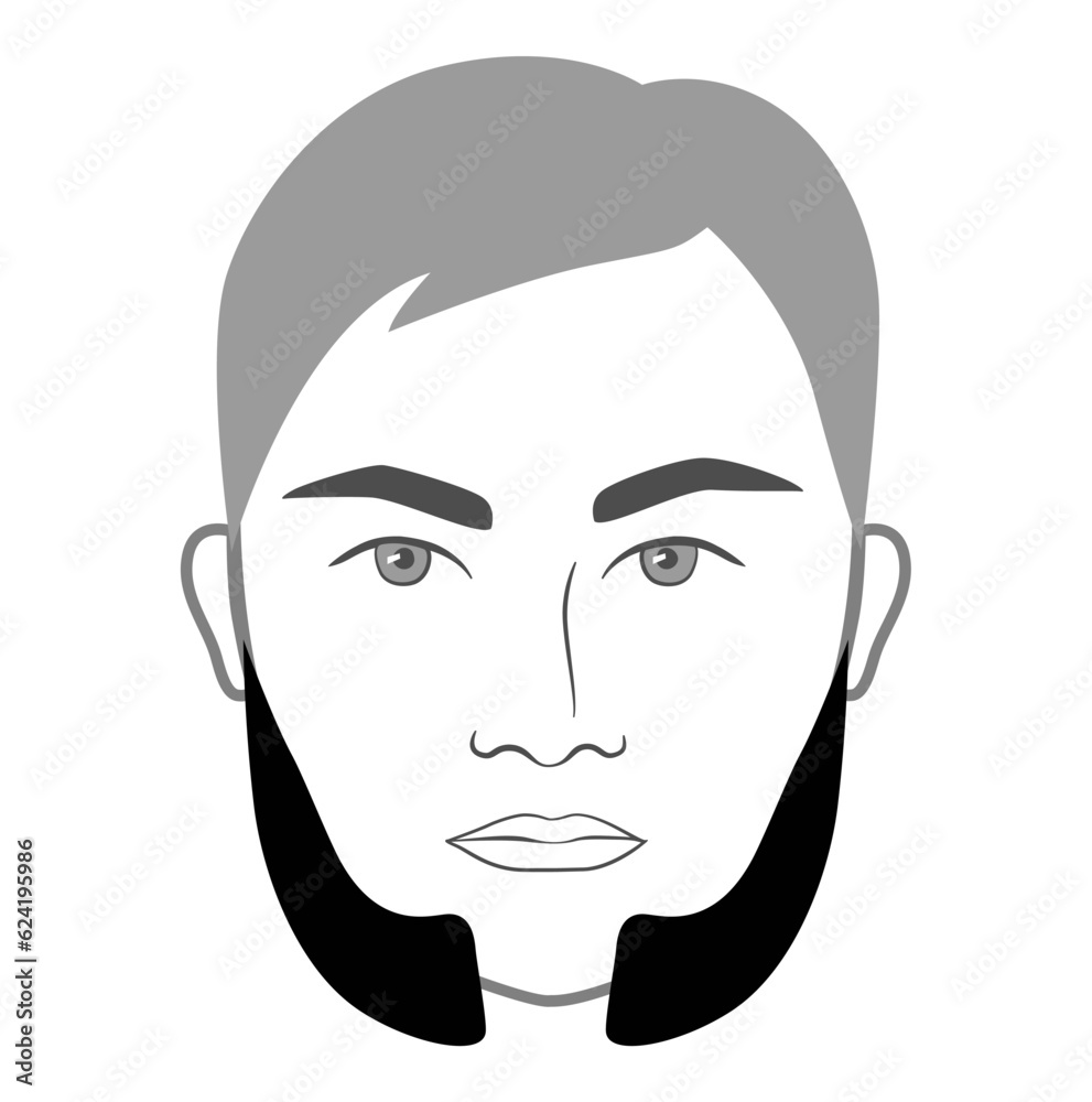 Mutton Chops Beard style men in face illustration Facial sideburns hair. Vector grey black portrait male Fashion template flat barber set. Stylish hairstyle isolated outline on white background.