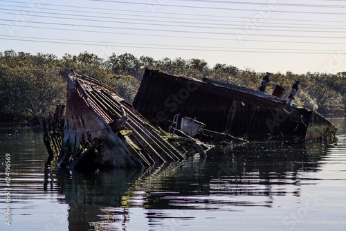 Historical shipwreck in the shallows