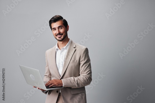 man computer smiling job suit laptop freelancer internet business smile copyspace