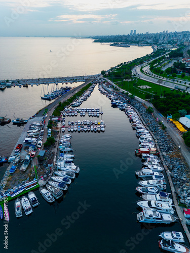 Aerial Drone View of Kalamis Fenerbahce Marina in Istanbul. Luxury Life. photo