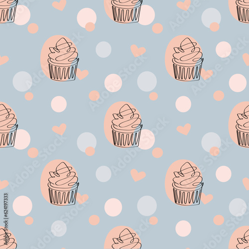 Hand drawn cupcakes seamless pattern. Print for textile.