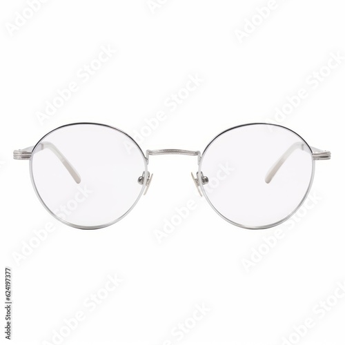 front view of men's silver round glasses on white background, generative ai