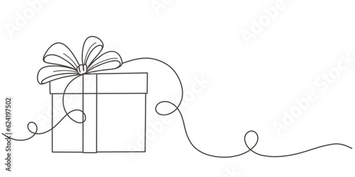 gift box with ribbon line art vector illustration