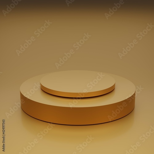 abstract metal yellow clean 3d room with set of realistic steps cylinder pedestal podium minimal wall scene