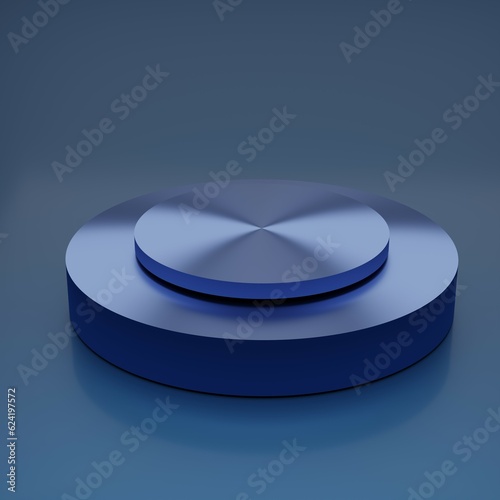 abstract metal blue clean 3d room with set of realistic steps cylinder pedestal podium minimal wall scene