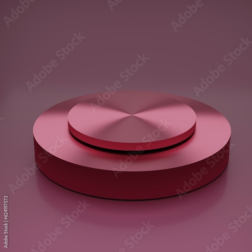 abstract metal red clean 3d room with set of realistic steps cylinder pedestal podium minimal wall scene