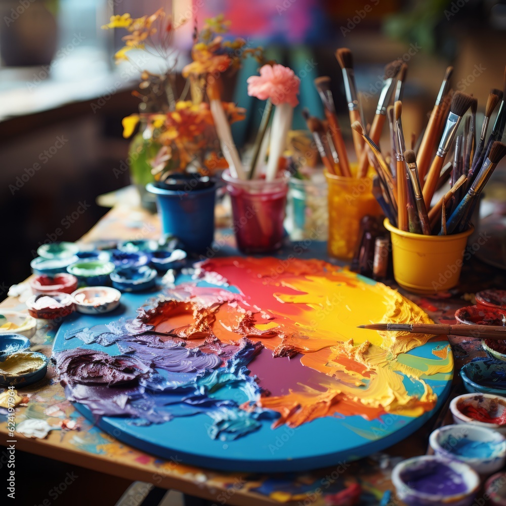 an artist painting plate with paints on it, color pallet, generative ai an artist painting plate with paints on it, color pallet, generative ai