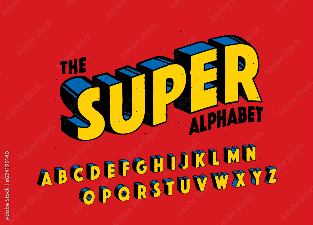 Comics super hero style font design, alphabet letters and numbers, vector illustration	