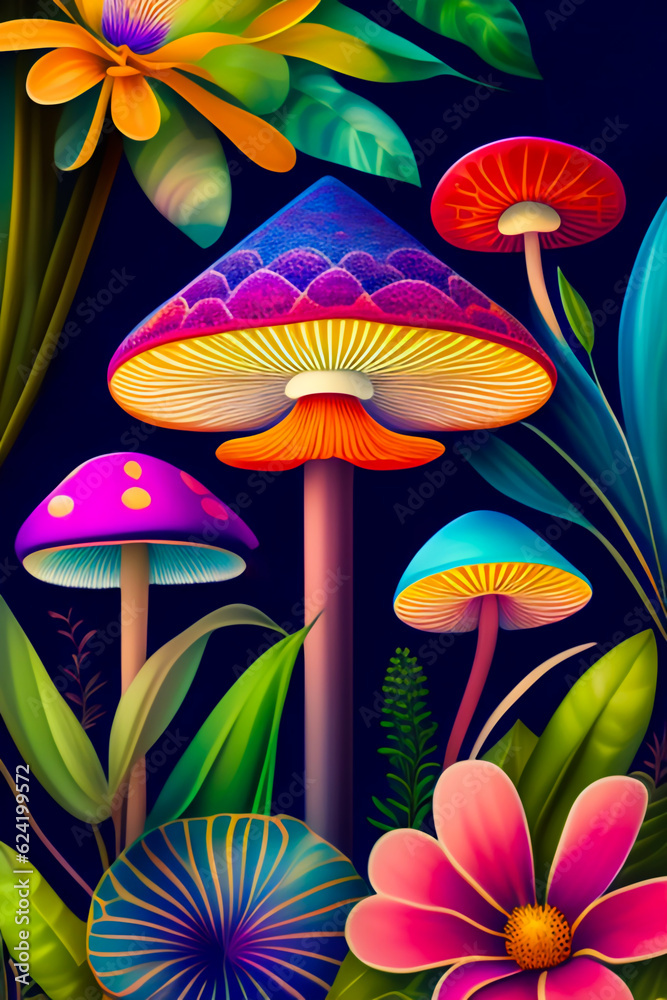 Colorful Mushrooms surreal illustration Colorful Mushrooms surreal illustration