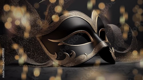 Elegant golden masquerade mask subtle animated image motion background seamless looping for party video background, event costume ball dance holiday New Years Mardi Gras Carnival sparkling lights