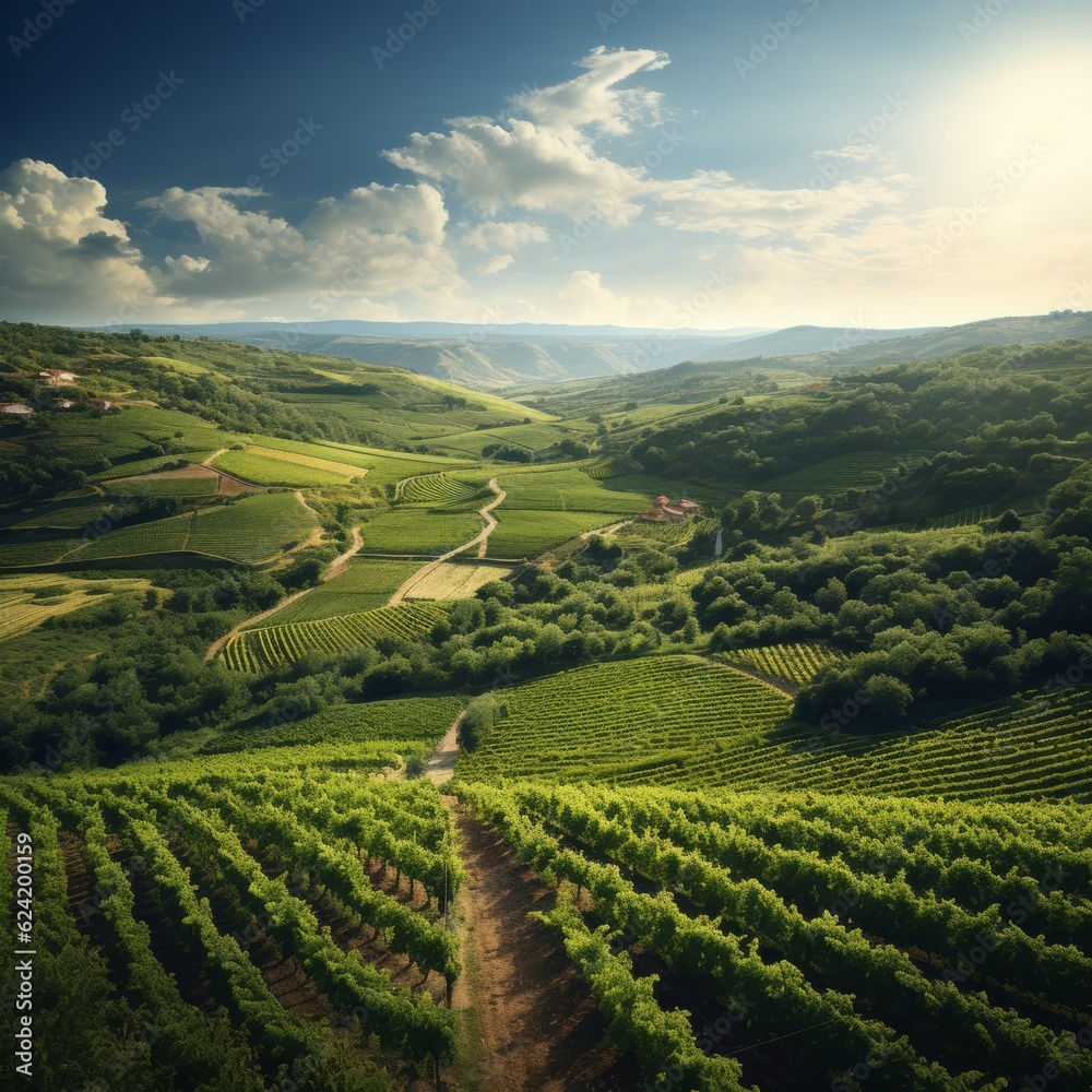 vineyard in region country valley, with a beautiful view of nature, generative ai 