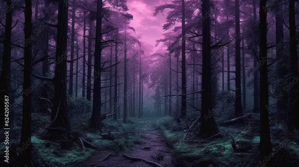 foggy forest in the night HD 8K wallpaper Stock Photographic Image