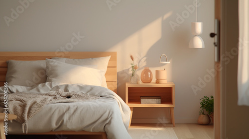 interior of a bedroom with a bed HD 8K wallpaper Stock Photographic Image
