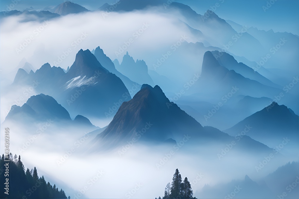 Mountains and clouds background