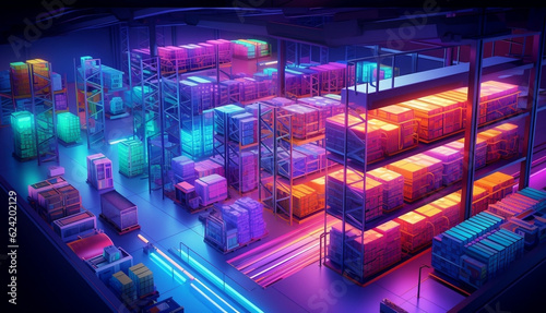 Warehouse Creative Illustration. Colourful, 3D, Industries, IT, ERP, Manufacturing, Automation, E-Commerce