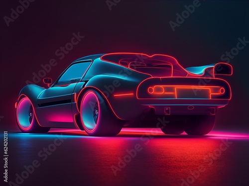 Coupe car in neon style on a dark background © Meeza