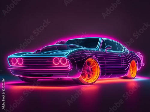 Coupe car in neon style on a dark background © Meeza