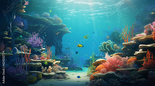 Underwater coral reef and fishes, ocean, sea, hd wallpaper background, 8k, 4k