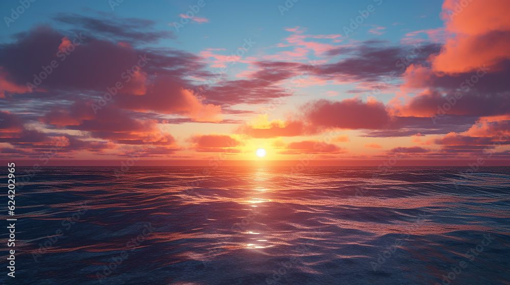 The sunset with clouds and waters, in the style of realistic hyper-detailed, hd wallpaper background, 8k, 4k