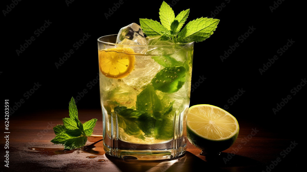 Fototapeta premium mojito cocktail with lime and mint HD 8K wallpaper Stock Photographic Image