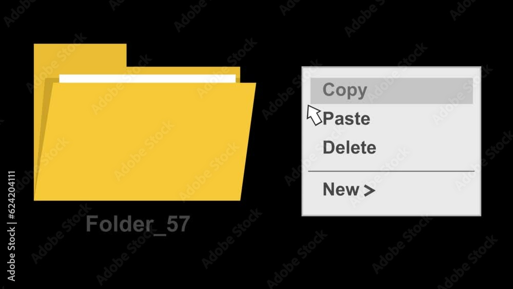 video animation folder computer file, deleted from drop down menu. On a transparent background with zero alpha channel