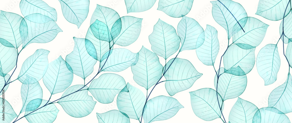 Art background with flower or tree leaves in watercolor transparent style. Botanical vector banner for decoration design, print, textile, interior, poster, wallpaper Art background with flower or tree leaves in watercolor transparent style. Botanical vector banner for decoration design, print, textile, interior, poster, wallpaper