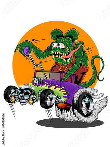 Rat fink illustration monster ride bone shaker