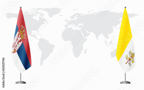 Serbia and Vatican flags for official meeting