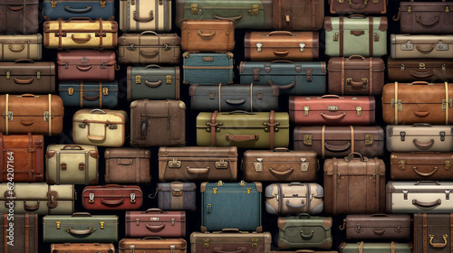 Collection of vintage suitcases. isolated object  transparent background