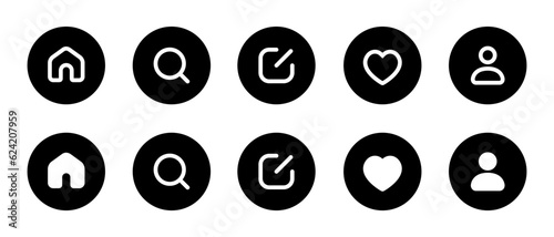 Home, search, new thread, activity, and profile icon. Social media elements inspired by threads app. Vector illustration