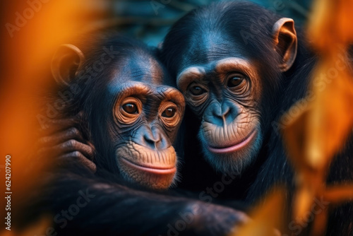 Cute Beautiful Chimps, Wildlife Photography, Generative AI © Vig