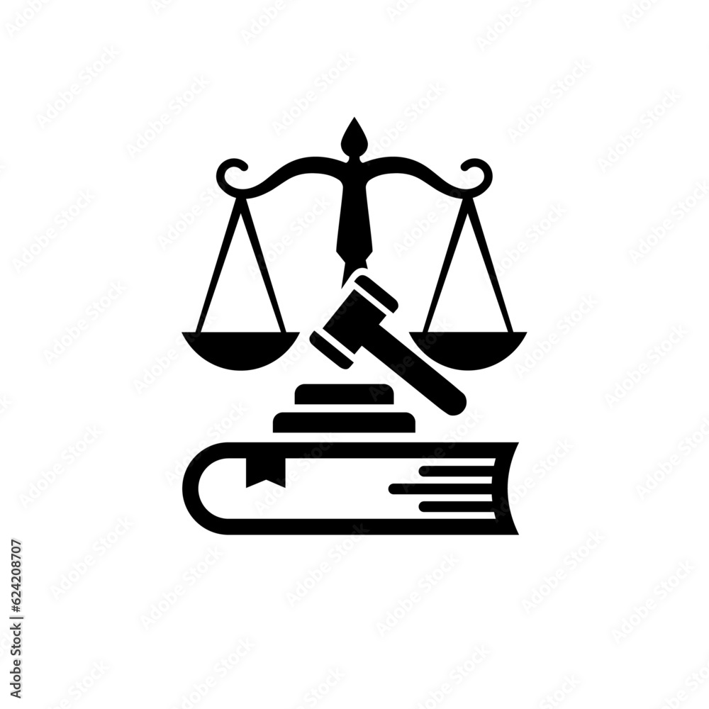 Law icon. Law firm logo design. Justice balance scale. Attorney, legal, judicial council, Law court logo and icon design vector, black and white. Law icon. Law firm logo design. Justice balance scale. Attorney, legal, judicial council, Law court logo and icon design vector, black and white.