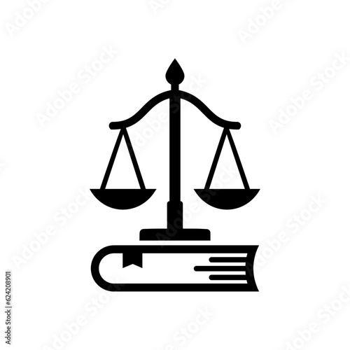 Law icon. Law firm logo design. Justice balance scale. Attorney, legal, judicial council, Law court logo and icon design vector, black and white.