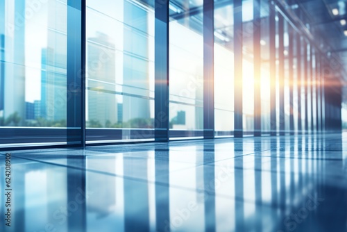 modern office building with reflection on the floor  blue-toned image.