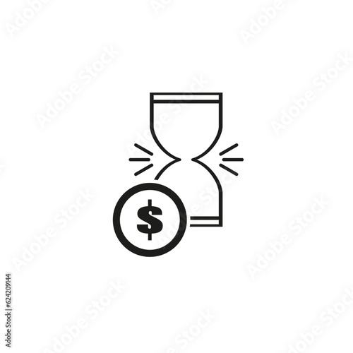 Time with money icon. Hourglass and dollar coin. Economic process. Deferred cash or capital profit. Vector illustration. stock image.