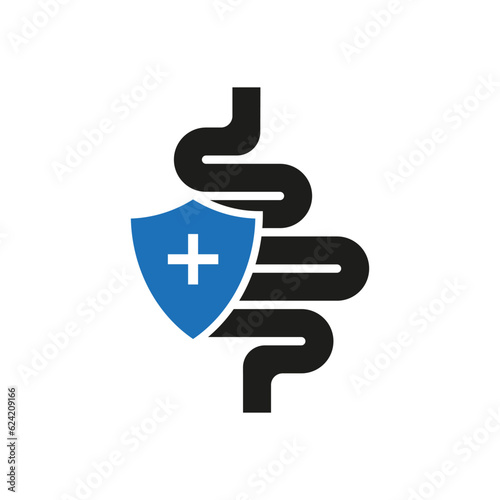 Healthy protected intestine icon. Digestive system protection symbol. Vector illustration. EPS 10.