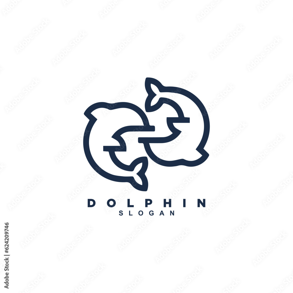 Obraz premium Simple linear two dolphin logo design vector