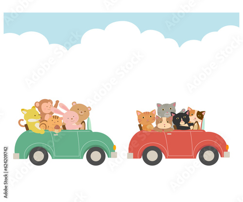 かわいい動物の楽しいドライブ